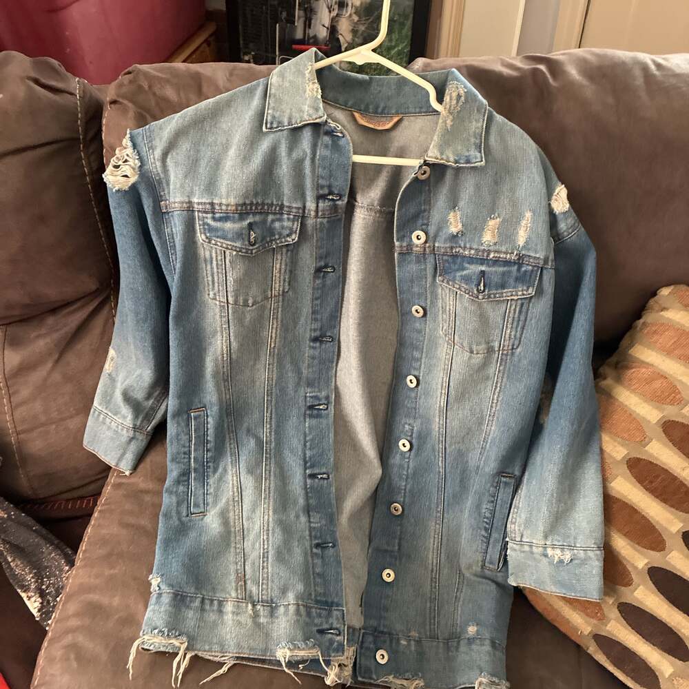 Highway Jeans Distressed Long Denim Jacket